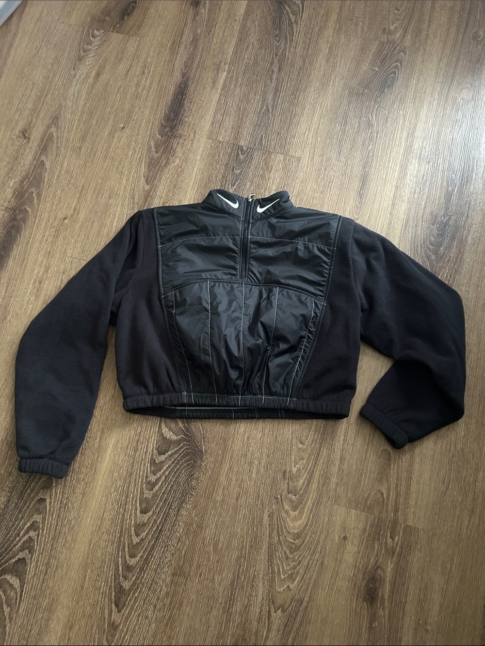 Nike Black Women's Mixed-Media Cropped quarter zip